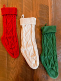Wooden Tag Cable Knit Christmas Stocking