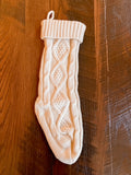 White 18 inch cable knit Christmas stocking
